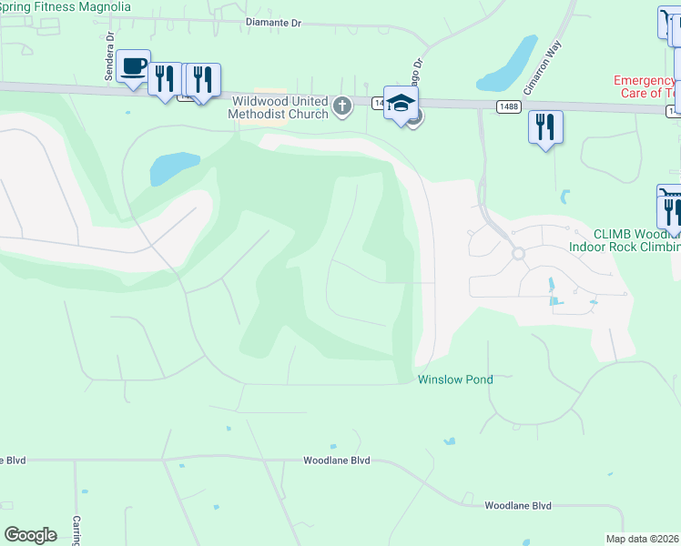 map of restaurants, bars, coffee shops, grocery stores, and more near 32634 Green Bend Court in Magnolia