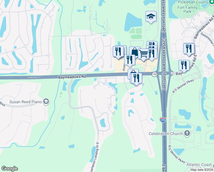 map of restaurants, bars, coffee shops, grocery stores, and more near in Jacksonville