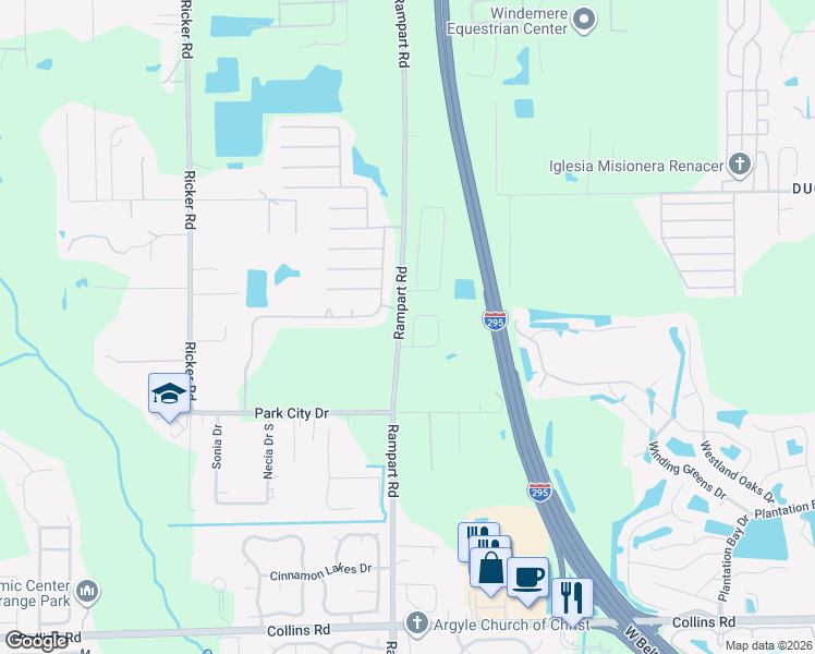 map of restaurants, bars, coffee shops, grocery stores, and more near 7177 Rampart Ridge Circle West in Jacksonville