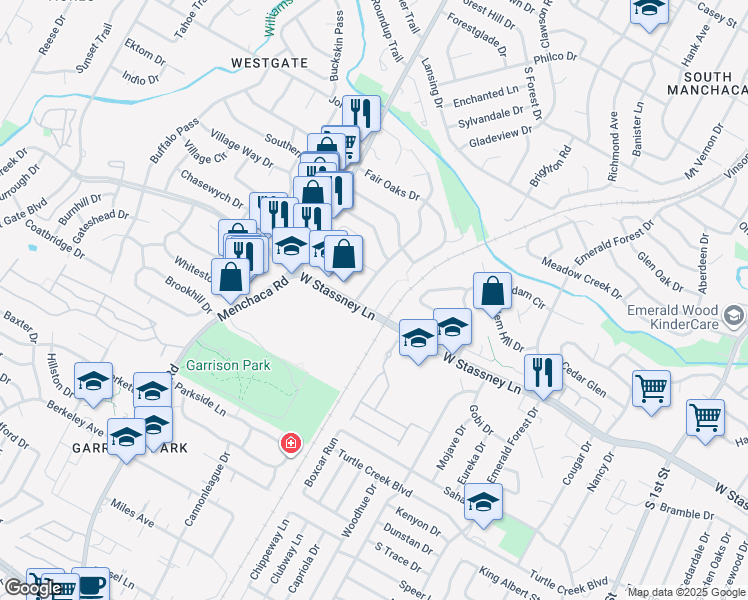 map of restaurants, bars, coffee shops, grocery stores, and more near 5506 Rose Hill Circle in Austin