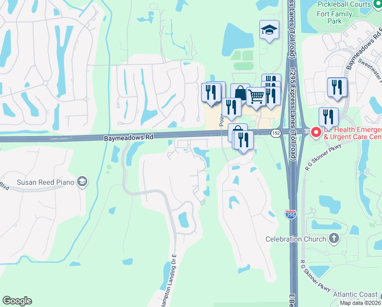 map of restaurants, bars, coffee shops, grocery stores, and more near in Jacksonville