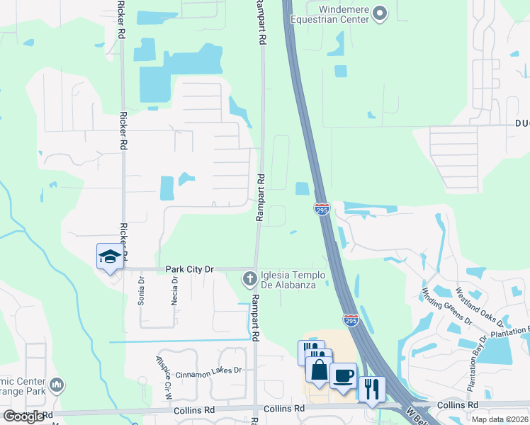 map of restaurants, bars, coffee shops, grocery stores, and more near 7177 Rampart Ridge Circle West in Jacksonville