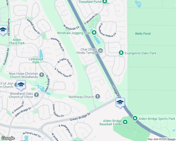 map of restaurants, bars, coffee shops, grocery stores, and more near 178 North Valley Oaks Circle in Spring
