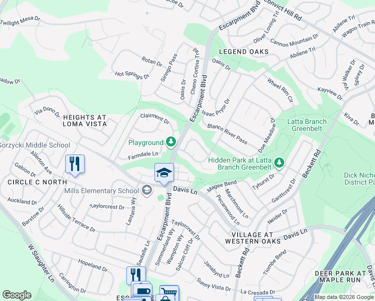 map of restaurants, bars, coffee shops, grocery stores, and more near 6213 La Naranja Ln in Austin