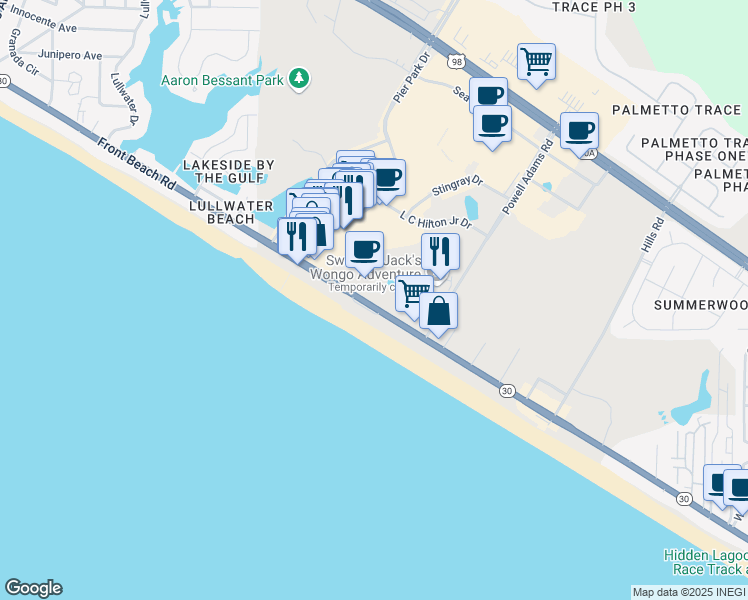 map of restaurants, bars, coffee shops, grocery stores, and more near 15900 Florida 30 in Panama City Beach