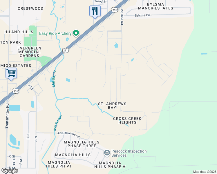 map of restaurants, bars, coffee shops, grocery stores, and more near 3675 Cedar Park Drive in Panama City