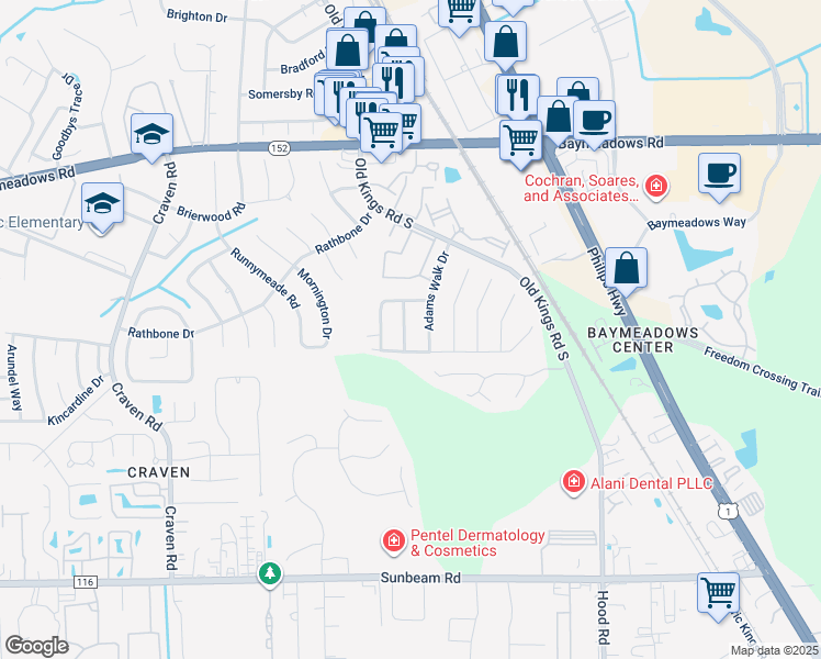 map of restaurants, bars, coffee shops, grocery stores, and more near 8979 Bensalem Drive in Jacksonville