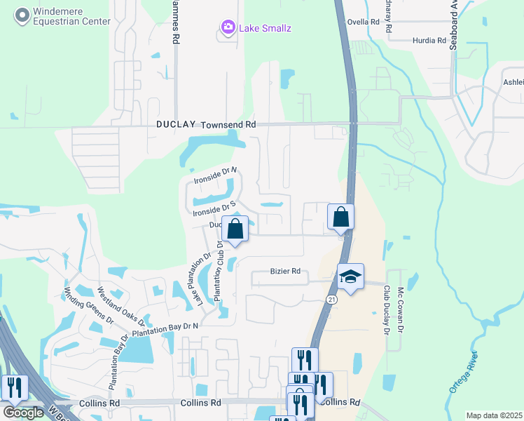 map of restaurants, bars, coffee shops, grocery stores, and more near 7469 Cliff Cottage Drive in Jacksonville