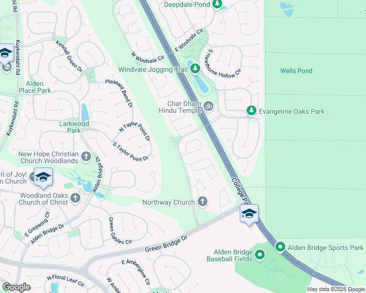 map of restaurants, bars, coffee shops, grocery stores, and more near 178 North Valley Oaks Circle in Spring