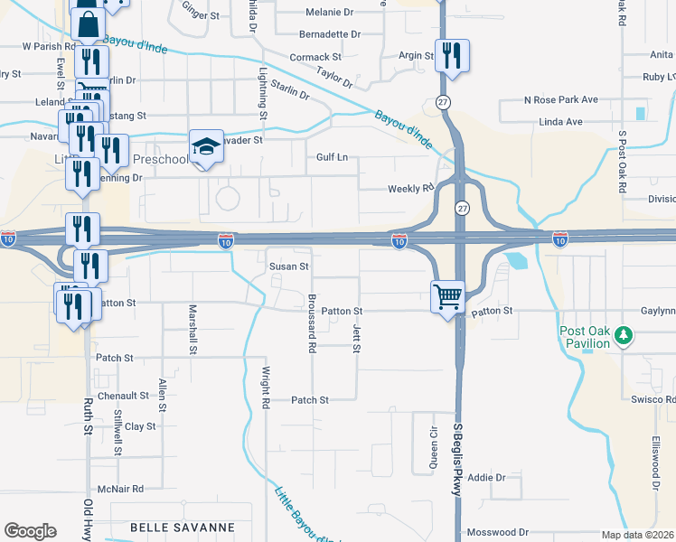 map of restaurants, bars, coffee shops, grocery stores, and more near 1334 Caldwell St in Sulphur