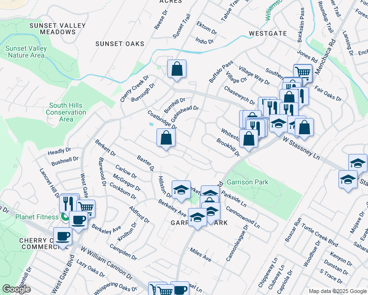 map of restaurants, bars, coffee shops, grocery stores, and more near 6000 Stone Pass in Austin