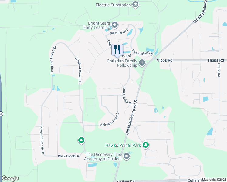 map of restaurants, bars, coffee shops, grocery stores, and more near 7165 Beekman Lake Drive in Jacksonville