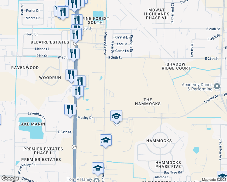 map of restaurants, bars, coffee shops, grocery stores, and more near 2903 Minnesota Avenue in Lynn Haven