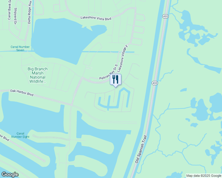 map of restaurants, bars, coffee shops, grocery stores, and more near 705 Lakeshore Village Drive in Slidell
