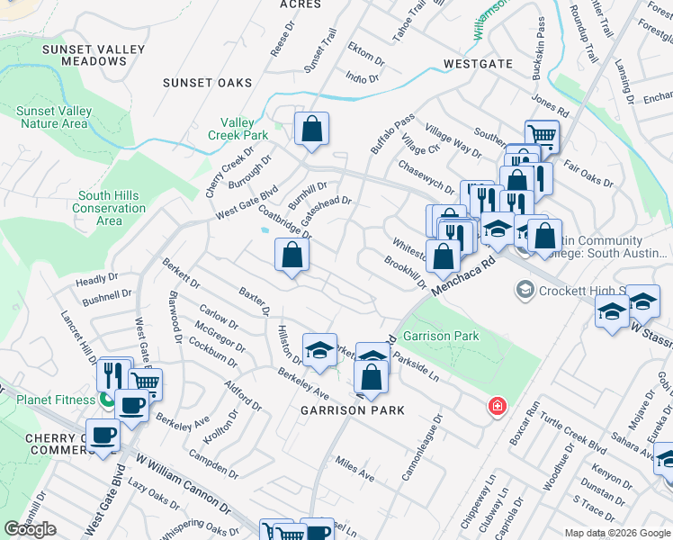 map of restaurants, bars, coffee shops, grocery stores, and more near 6000 Stone Pass in Austin