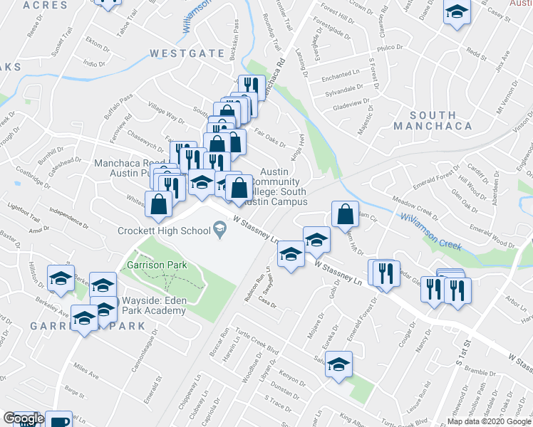 map of restaurants, bars, coffee shops, grocery stores, and more near 5502 Rose Hill Circle in Austin