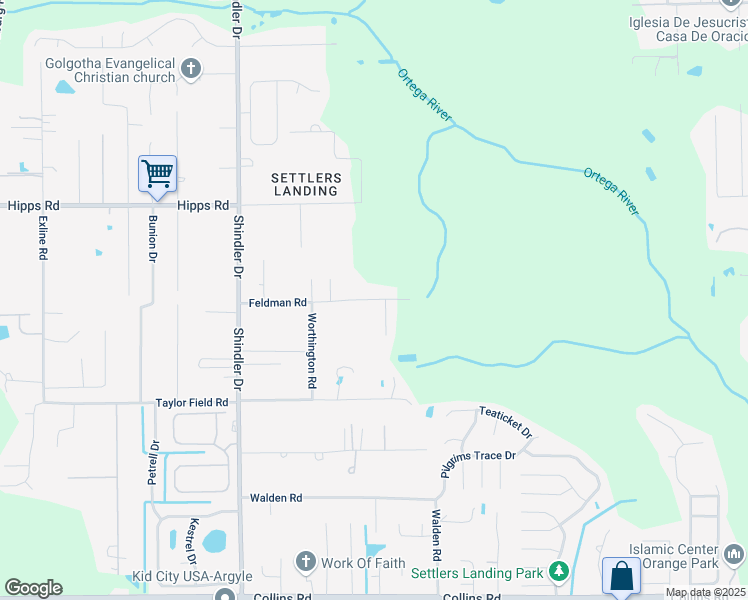 map of restaurants, bars, coffee shops, grocery stores, and more near 8458 Feldman Road in Jacksonville