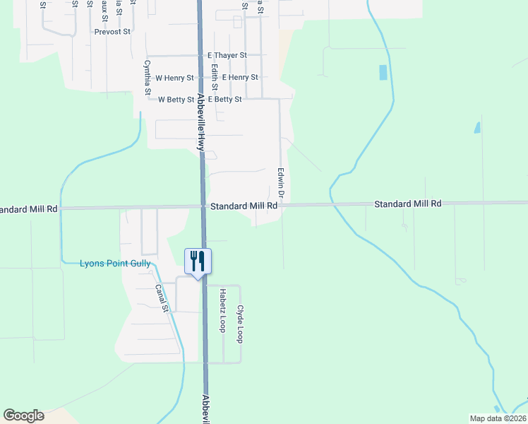 map of restaurants, bars, coffee shops, grocery stores, and more near 6104 Standard Mill Road in Rayne