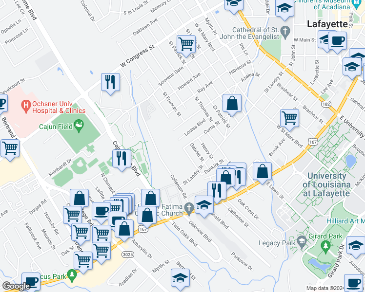map of restaurants, bars, coffee shops, grocery stores, and more near 816 Curtis Street in Lafayette