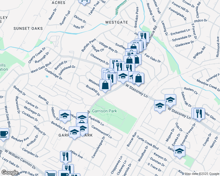map of restaurants, bars, coffee shops, grocery stores, and more near 5700 Menchaca Road in Austin