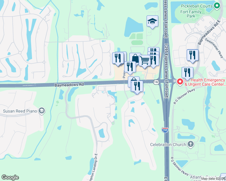 map of restaurants, bars, coffee shops, grocery stores, and more near in Jacksonville