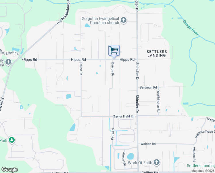 map of restaurants, bars, coffee shops, grocery stores, and more near 7285 Camfield Street in Jacksonville
