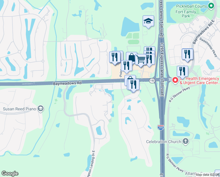 map of restaurants, bars, coffee shops, grocery stores, and more near in Jacksonville