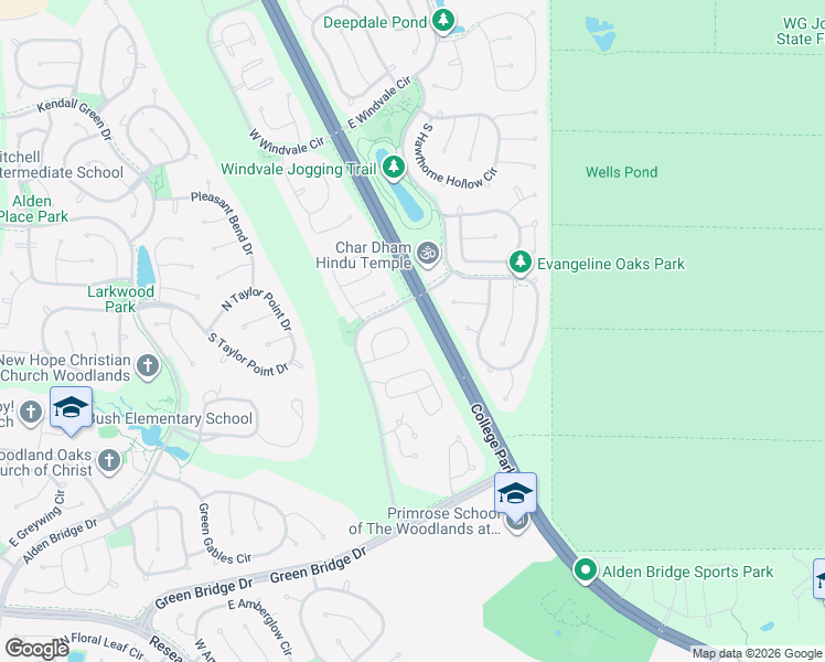 map of restaurants, bars, coffee shops, grocery stores, and more near 78 Valley Oaks Circle in Spring