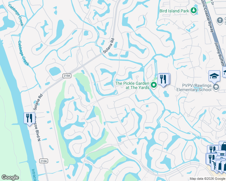 map of restaurants, bars, coffee shops, grocery stores, and more near 7044 Cypress Bridge Drive North in Palm Valley