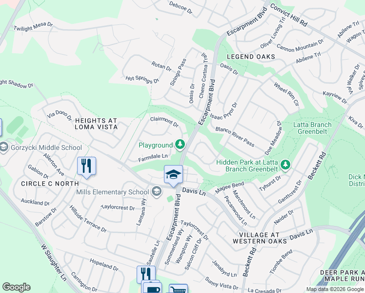 map of restaurants, bars, coffee shops, grocery stores, and more near 6300 Clairmont Drive in Austin