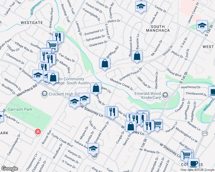 map of restaurants, bars, coffee shops, grocery stores, and more near 1211 Radam Circle in Austin