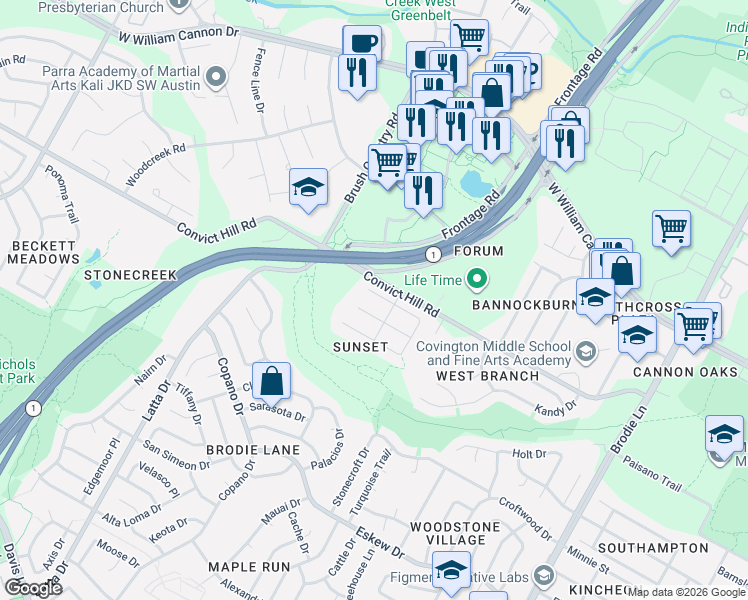 map of restaurants, bars, coffee shops, grocery stores, and more near 4304 Dos Cabezas Drive in Austin