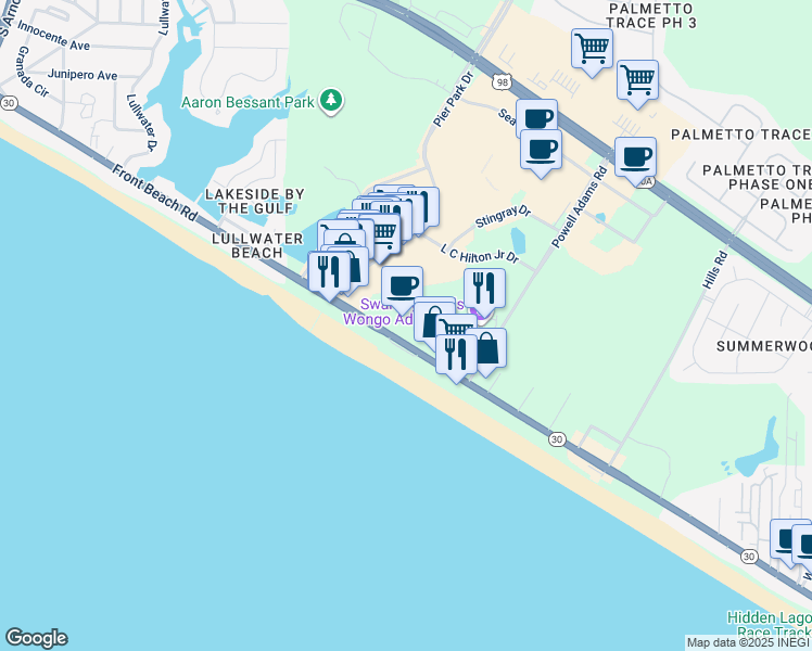 map of restaurants, bars, coffee shops, grocery stores, and more near 15900 Florida 30 in Panama City Beach