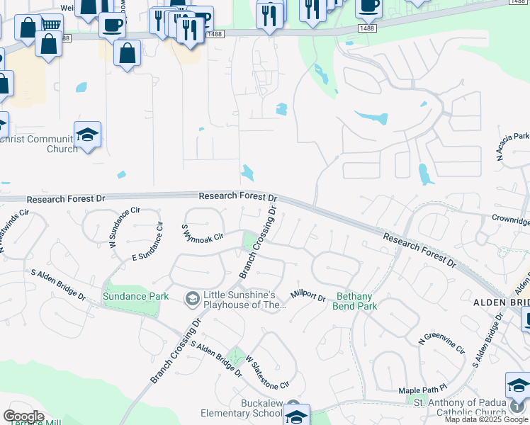 map of restaurants, bars, coffee shops, grocery stores, and more near 26 Tallow Hill Place in Spring