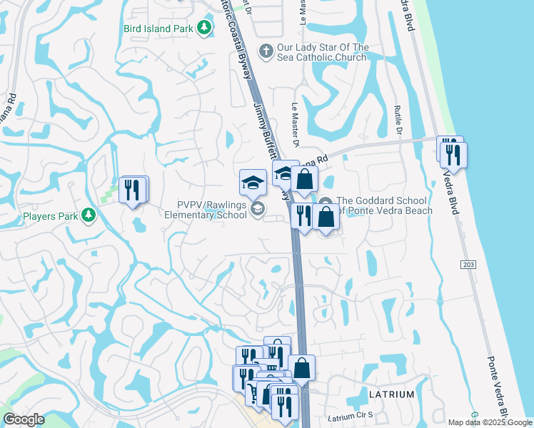 map of restaurants, bars, coffee shops, grocery stores, and more near 630 North SR-A1A in Ponte Vedra Beach