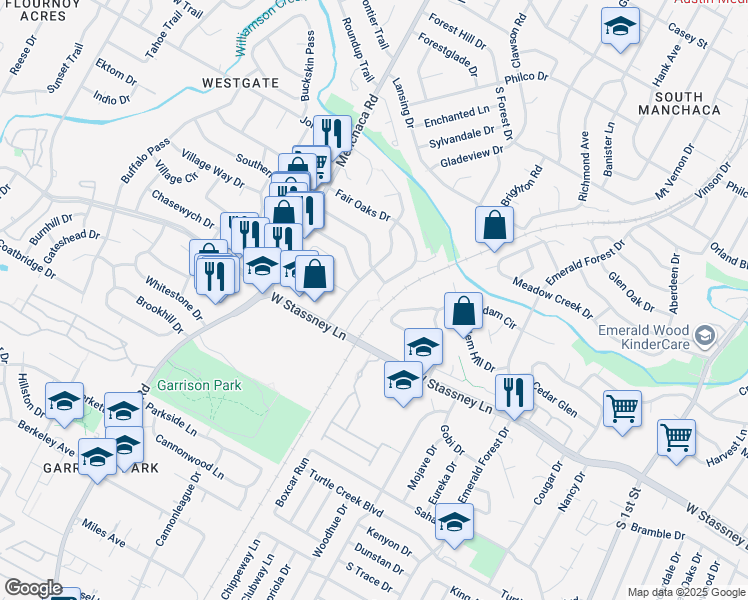 map of restaurants, bars, coffee shops, grocery stores, and more near 1420 Salem Meadow Circle in Austin
