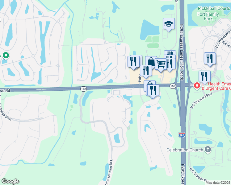 map of restaurants, bars, coffee shops, grocery stores, and more near 10550 Baymeadows Road in Jacksonville