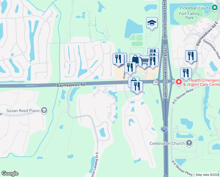 map of restaurants, bars, coffee shops, grocery stores, and more near in Jacksonville