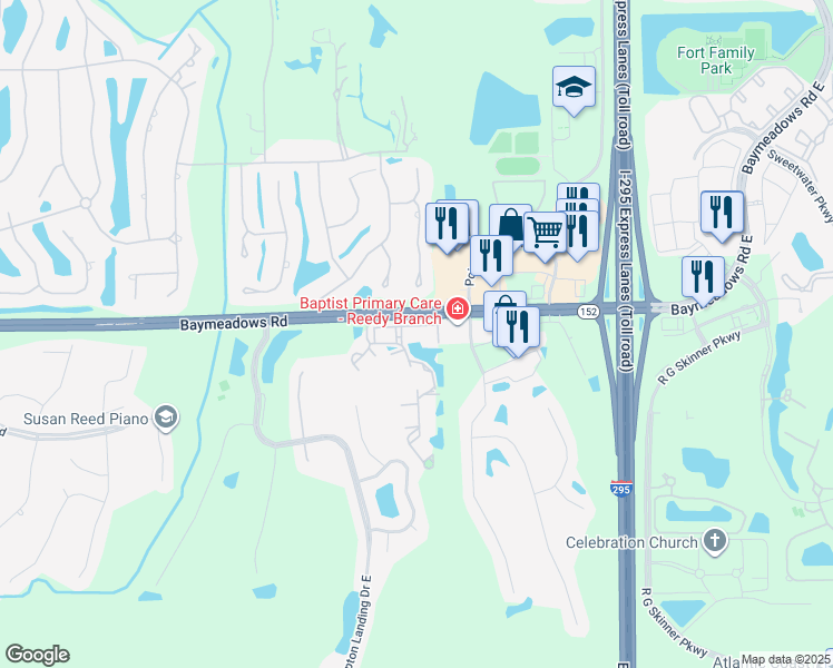 map of restaurants, bars, coffee shops, grocery stores, and more near in Jacksonville