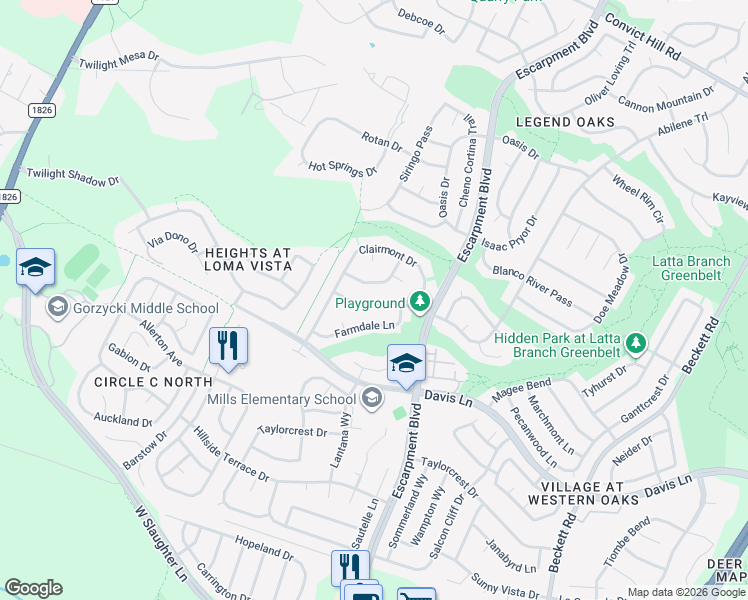 map of restaurants, bars, coffee shops, grocery stores, and more near 6316 Farmdale Lane in Austin
