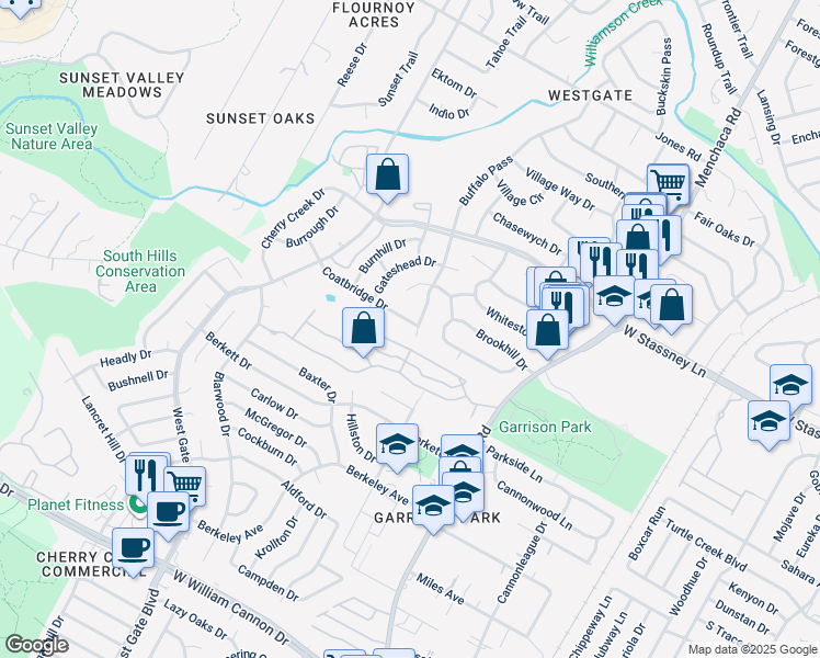 map of restaurants, bars, coffee shops, grocery stores, and more near 6000 Stone Pass in Austin