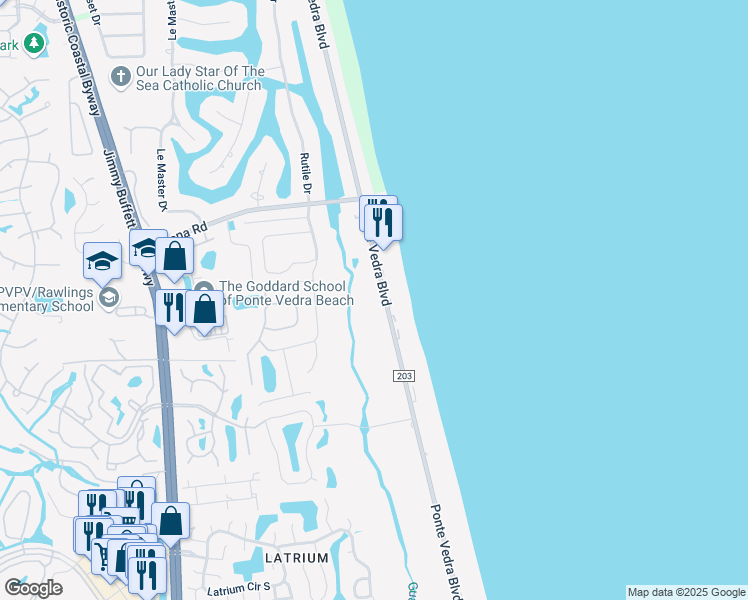 map of restaurants, bars, coffee shops, grocery stores, and more near 624 Ponte Vedra Boulevard in Ponte Vedra Beach