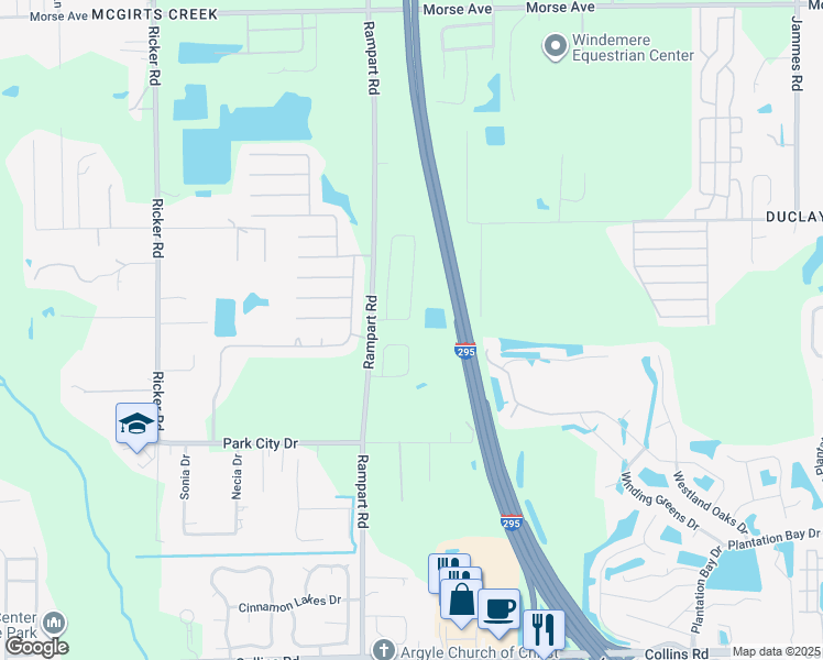 map of restaurants, bars, coffee shops, grocery stores, and more near 7177 Rampart Ridge Circle West in Jacksonville