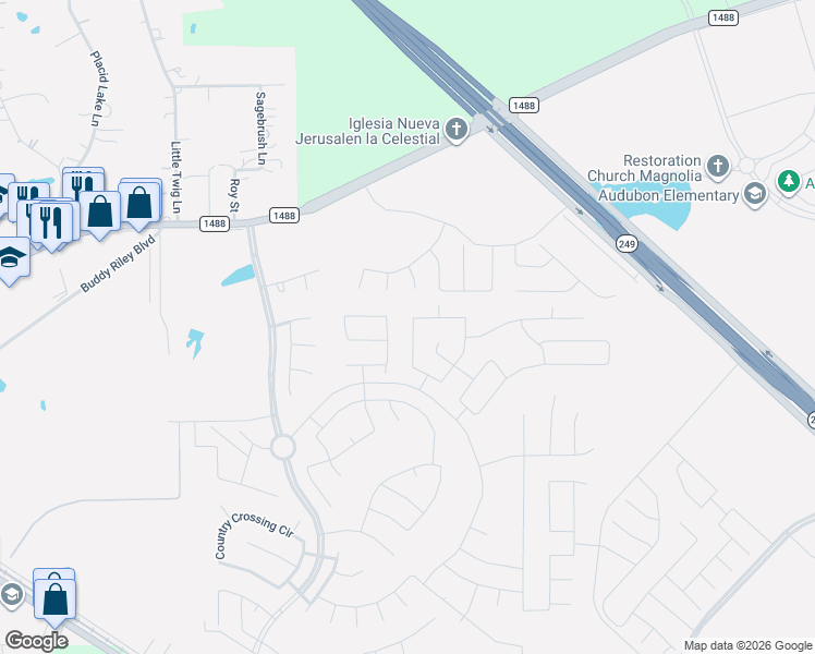 map of restaurants, bars, coffee shops, grocery stores, and more near Magnolia Ridge Boulevard in Magnolia