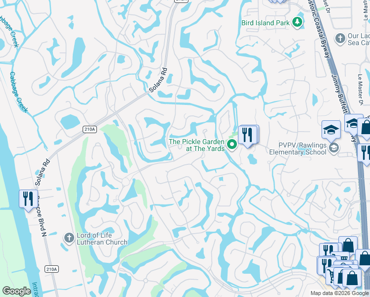 map of restaurants, bars, coffee shops, grocery stores, and more near 38 Turtleback Trail in Ponte Vedra Beach