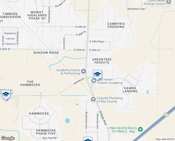 map of restaurants, bars, coffee shops, grocery stores, and more near 2503 East 37th Street in Panama City