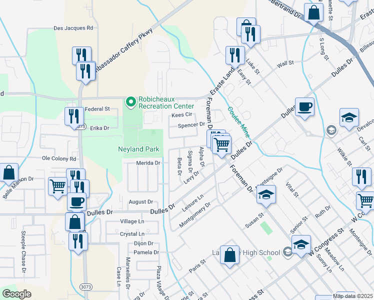 map of restaurants, bars, coffee shops, grocery stores, and more near 408 Kees Circle in Lafayette