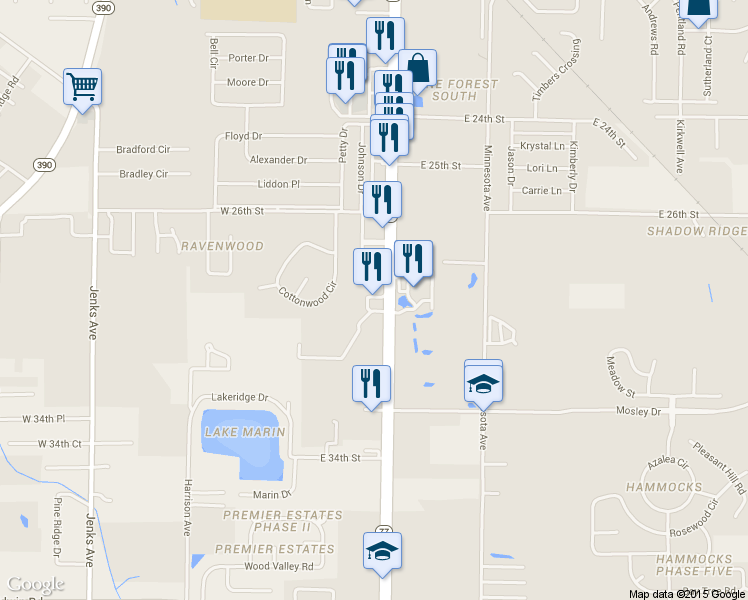 map of restaurants, bars, coffee shops, grocery stores, and more near 2800 South Highway 77 in Lynn Haven