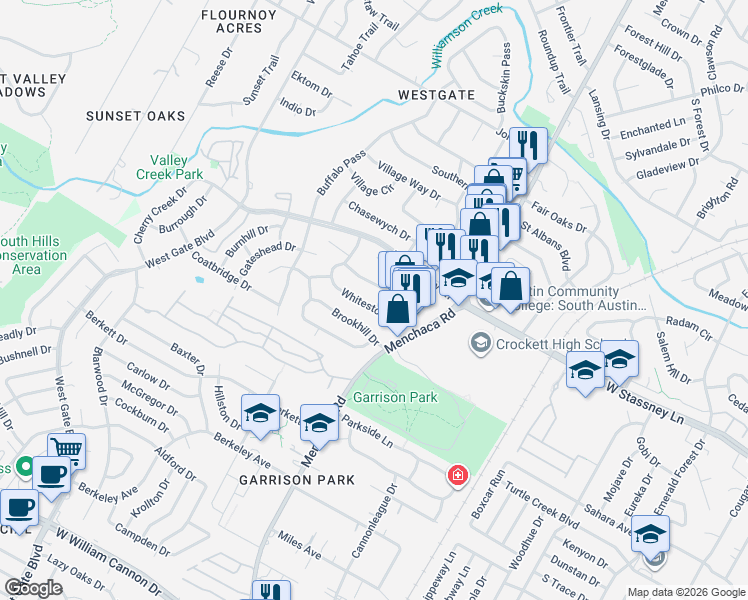 map of restaurants, bars, coffee shops, grocery stores, and more near 2105 Harwick Drive in Austin
