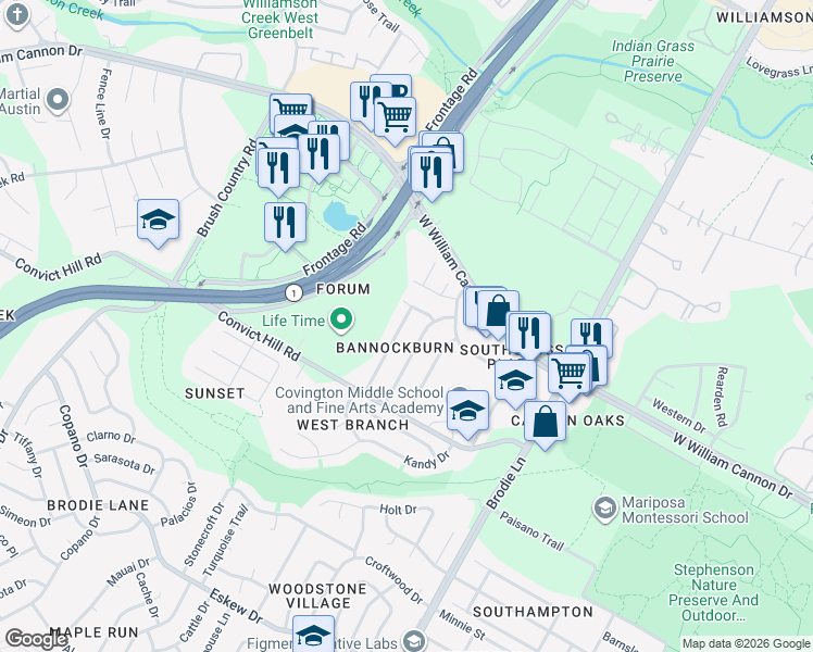 map of restaurants, bars, coffee shops, grocery stores, and more near 3902 Glasgow Drive in Austin